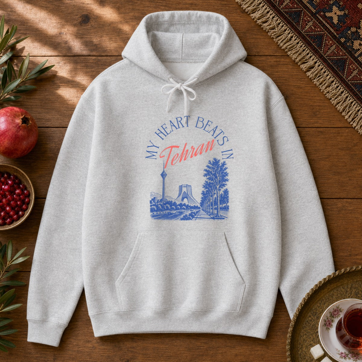 My Heart Beats in Tehran Hoodie - Ash