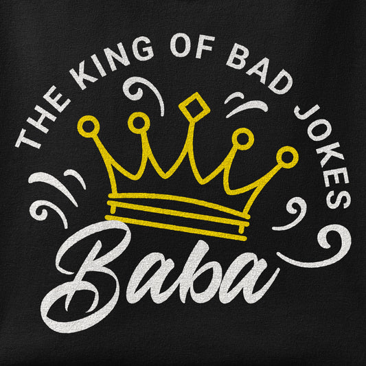 Close-up of the Baba - Bad Jokes King print showing ink detail on the fabric