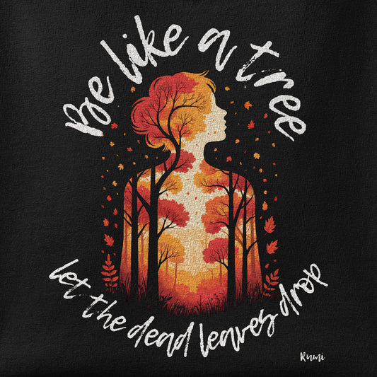 Close-up of the Be Like a Tree - Rumi print showing ink detail on the fabric