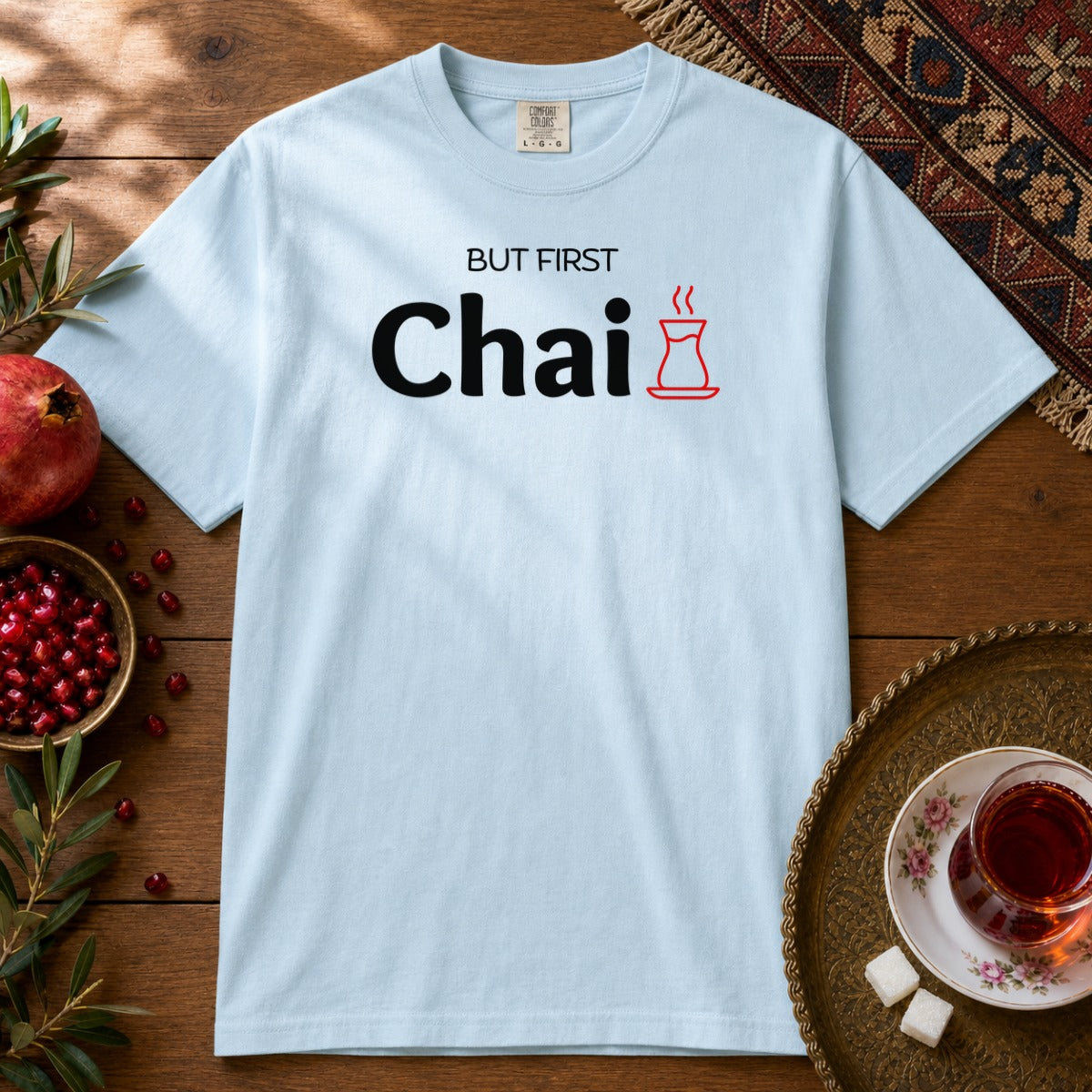 But First Chai Premium Tee - Chambray