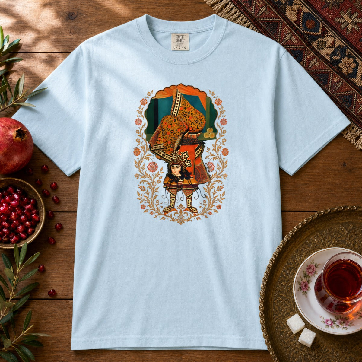 Balancing, Qajar Style Premium Tee - Chambray
