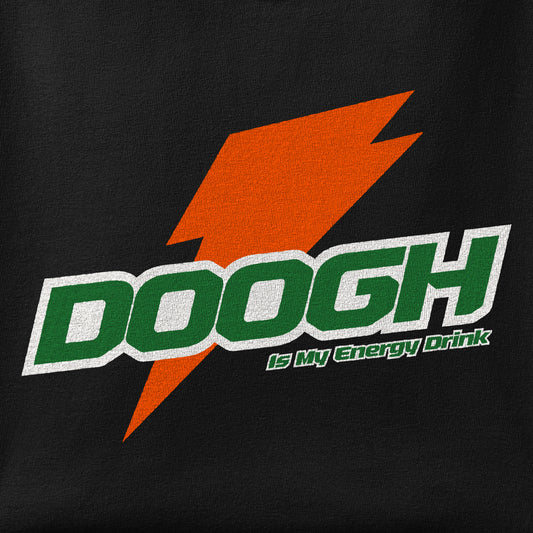Close-up of the Doogh is My Energy Drink print showing ink detail on the fabric