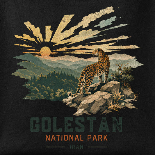 Close-up of the Golestan National Park 1 print showing ink detail on the fabric