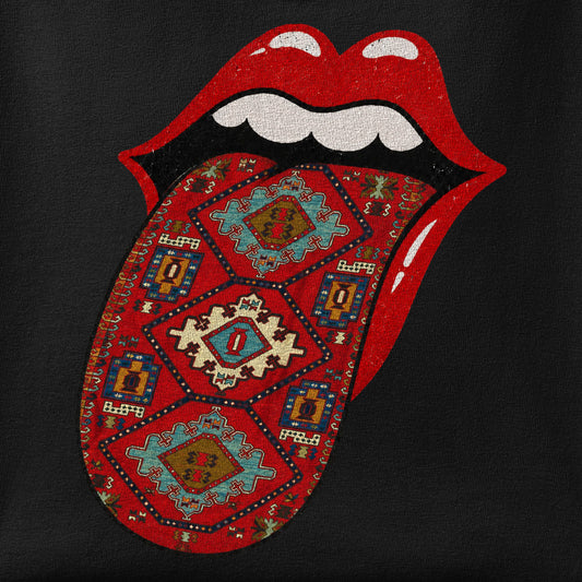 Close-up of the Hot Lips print showing ink detail on the fabric