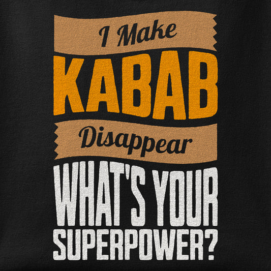 Close-up of the I make Kabab Disappear print showing ink detail on the fabric