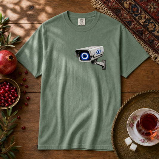 Evil Eye Watching Premium Tee - Chest Print - Light Green