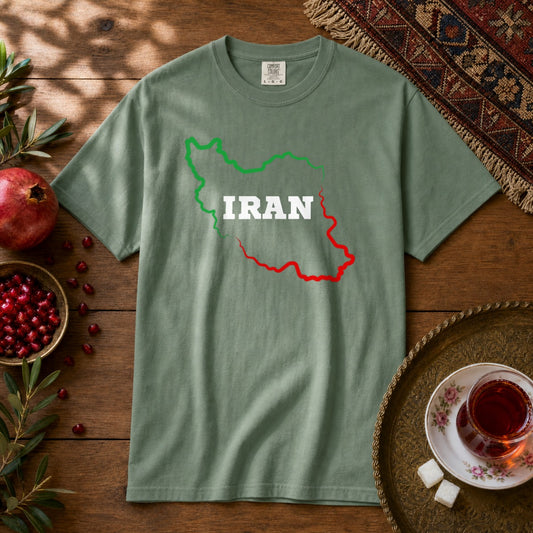 Iran Map - Flag Colors Premium Tee - Light Green