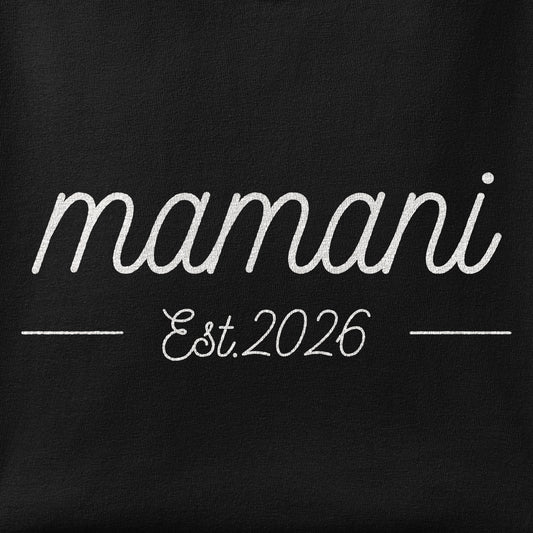 Close-up of the Mamani, Est 2026 print showing ink detail on the fabric