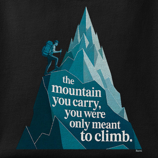Close-up of the Mountain - Rumi print showing ink detail on the fabric