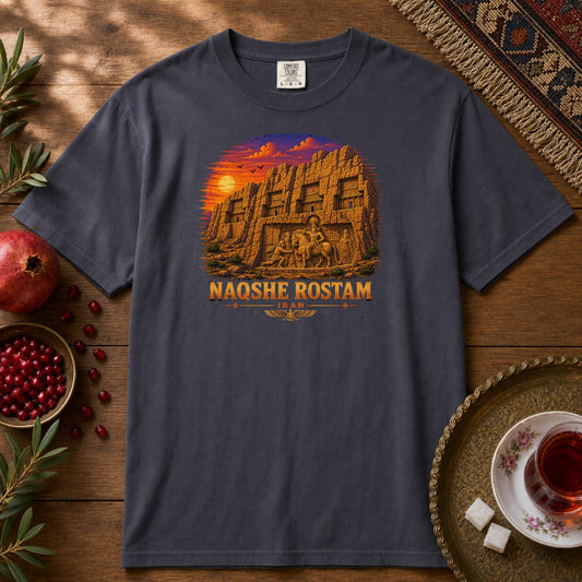 Naqshe Rostam - Pixel Art Premium Tee - Navy