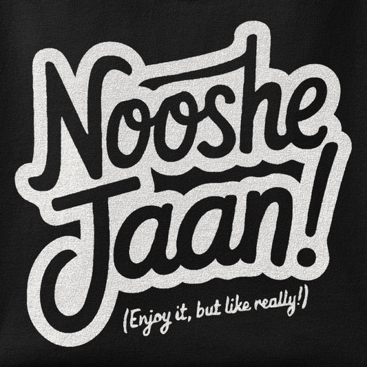Close-up of the Nooshe Jaan, But Like Really print showing ink detail on the fabric