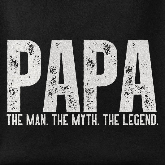 Close-up of the Papa, the myth print showing ink detail on the fabric