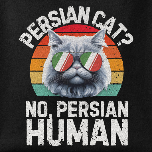 Close-up of the Persian Cat Human print showing ink detail on the fabric