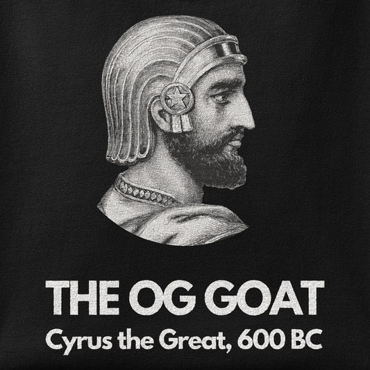 Close-up of the The OG GOAT print showing ink detail on the fabric