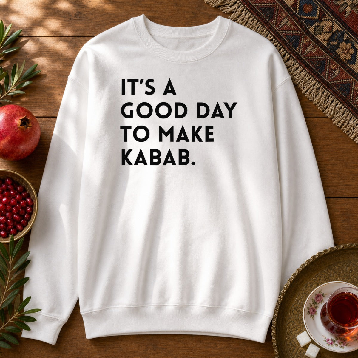 It's a good day to make Kabab. Sweatshirt - White