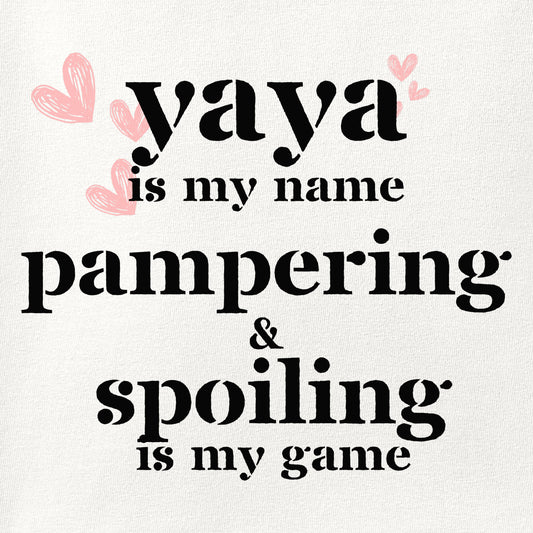 Close-up of the Yaya Is My Name print showing ink detail on the fabric