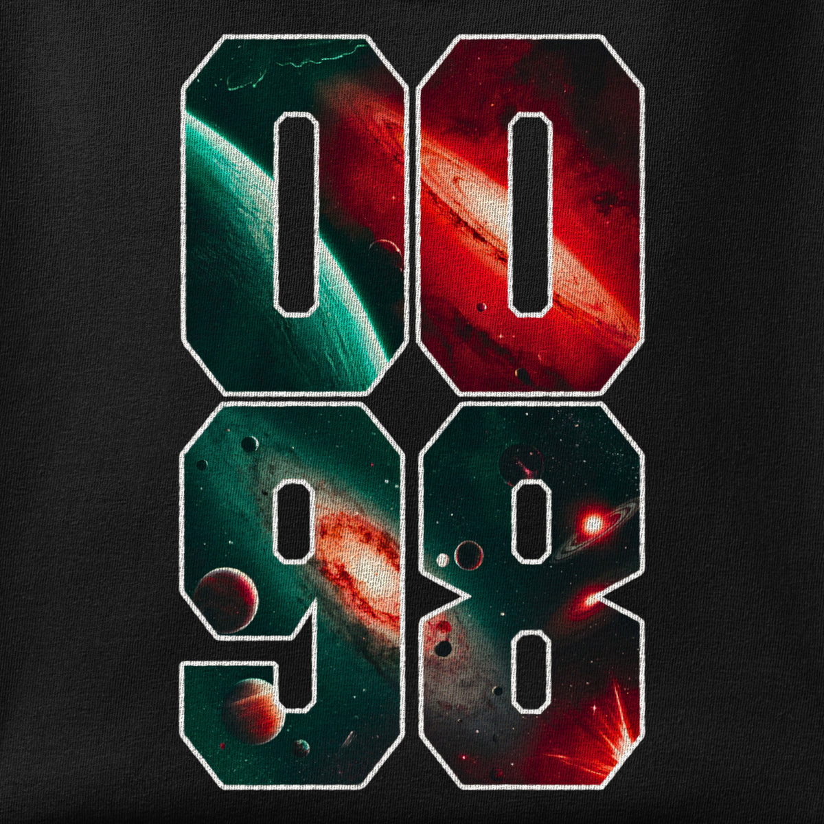 Close-up of the 0098 Galaxy print showing ink detail on the fabric