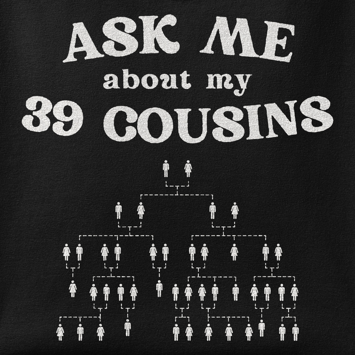 Close-up of the 39 Cousins print showing ink detail on the fabric