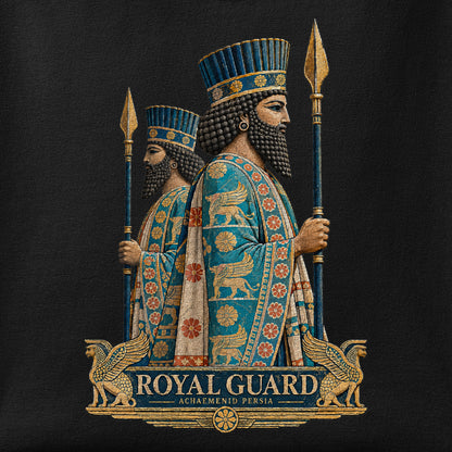 Close-up of the Achaemenid Royal Guard print showing ink detail on the fabric