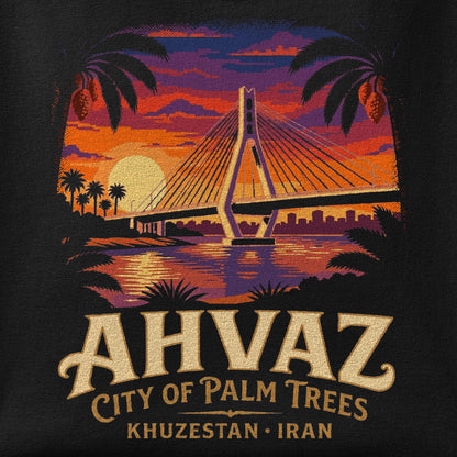 Close-up of the Ahvaz Bridge print showing ink detail on the fabric