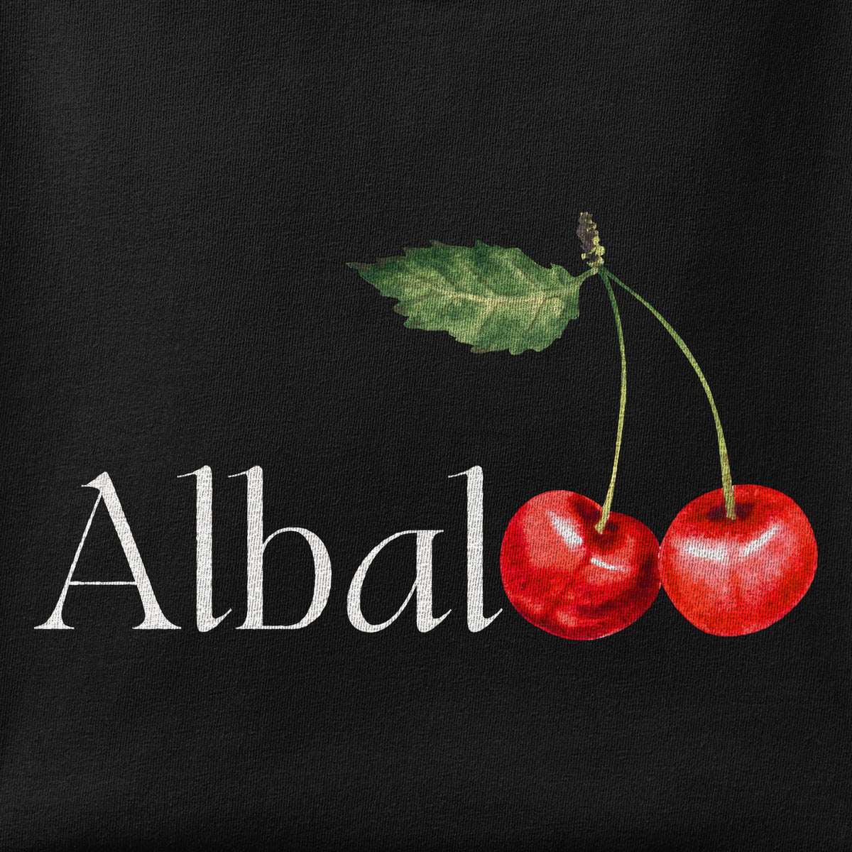 Close-up of the Albaloo print showing ink detail on the fabric