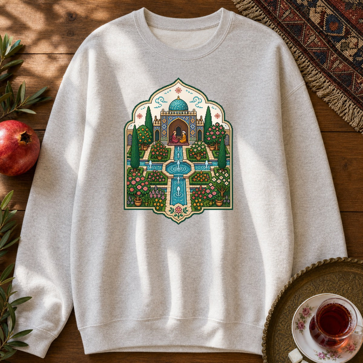 Persian Garden Miniature - Pixel Art Sweatshirt - Ash