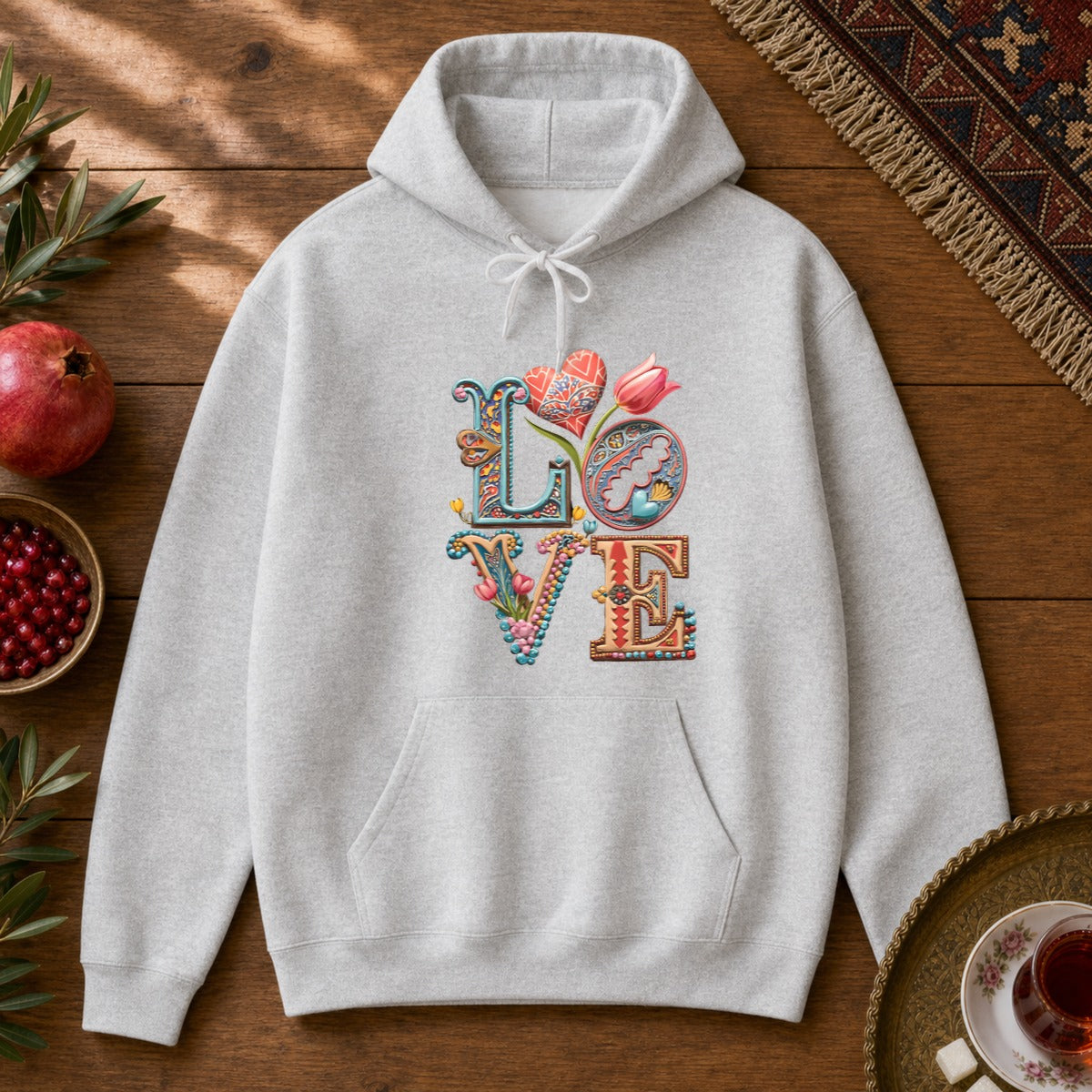 Persian Love Blossoms Hoodie - Ash