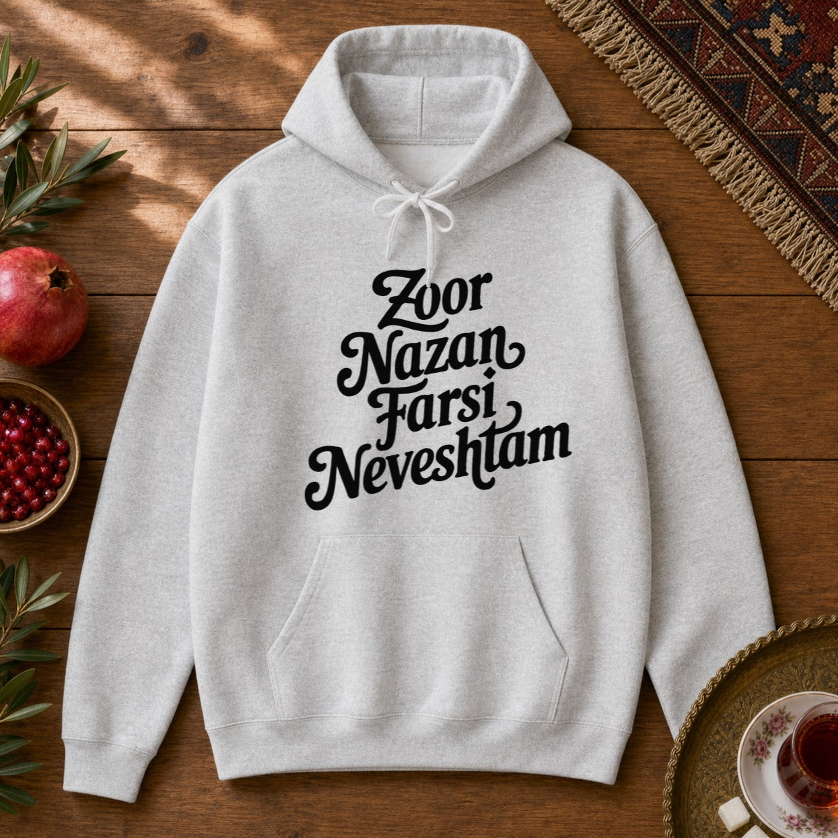 Zoor Nazan Farsi Neveshtam Hoodie - Ash