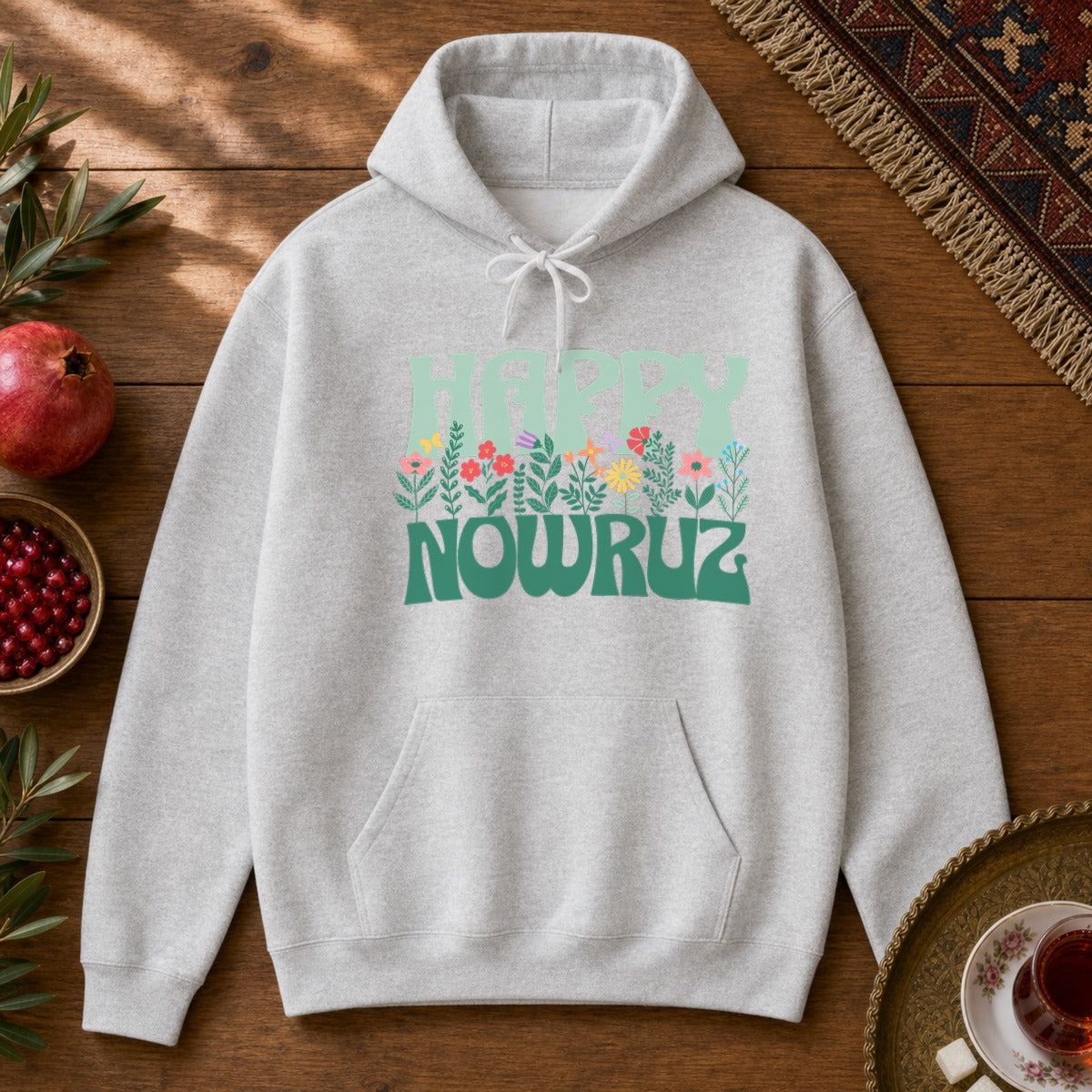 Happy Nowruz Floral Hoodie - Ash