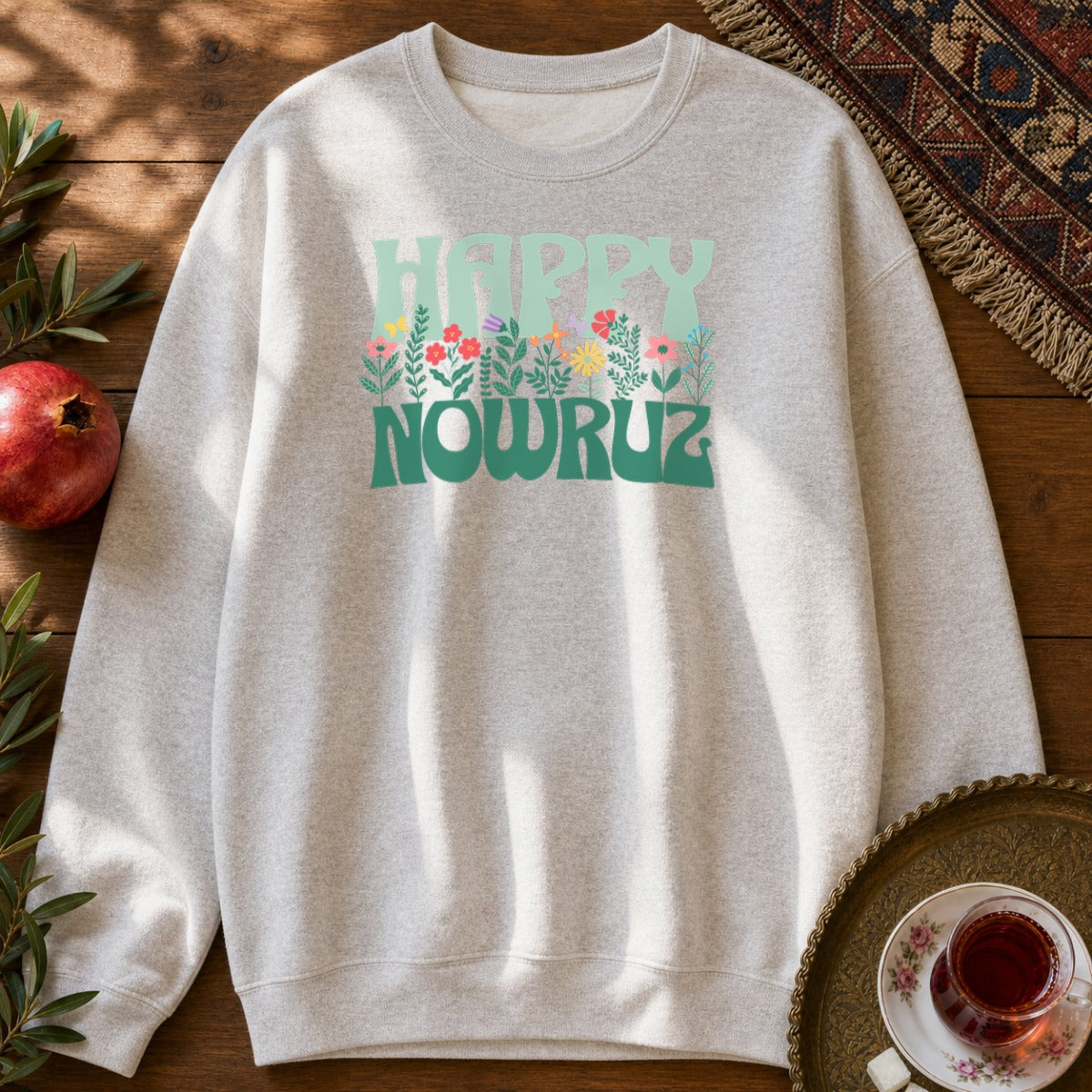 Happy Nowruz Floral Sweatshirt - Ash