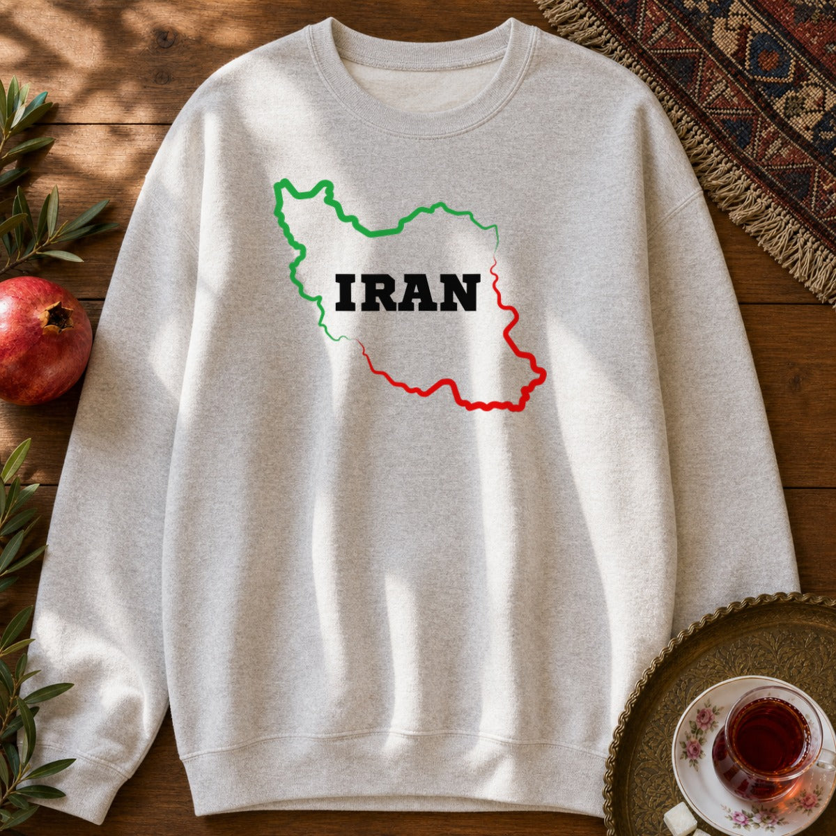 Iran Map - Flag Colors Sweatshirt - Ash