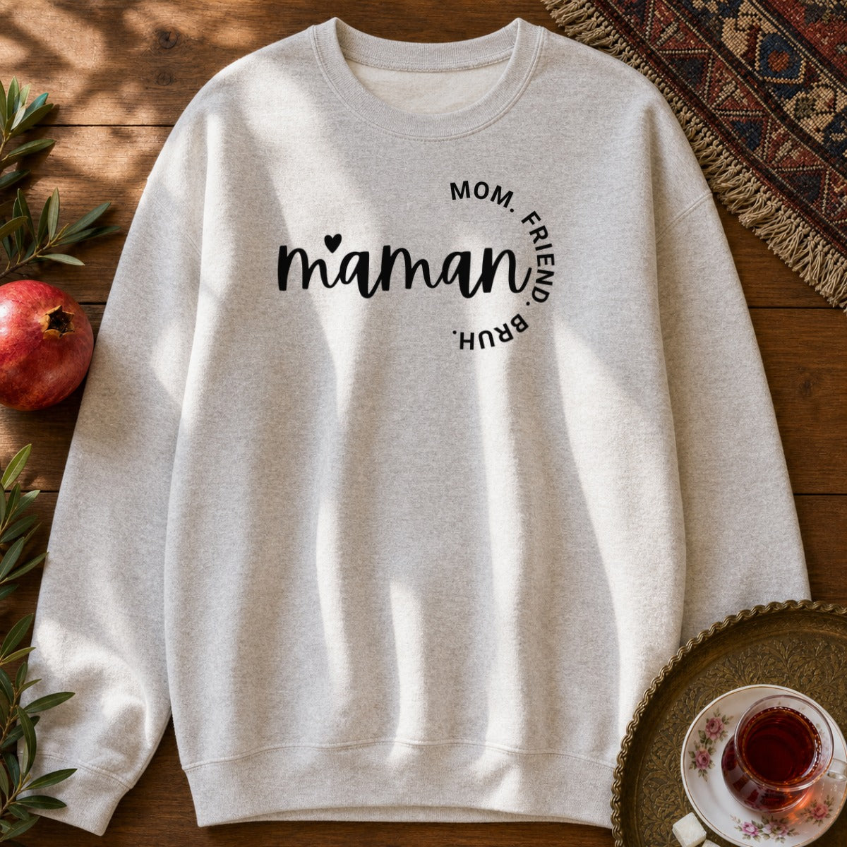 Maman - Mom, Friend, Bruh Sweatshirt - Ash