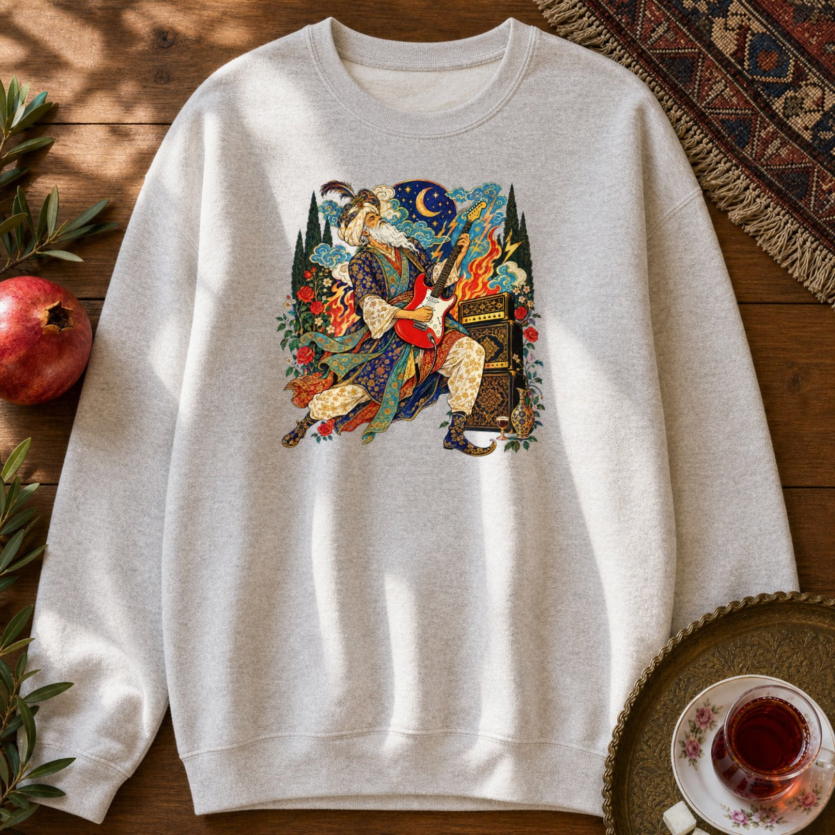 Khayyam on Guitar Sweatshirt - Ash