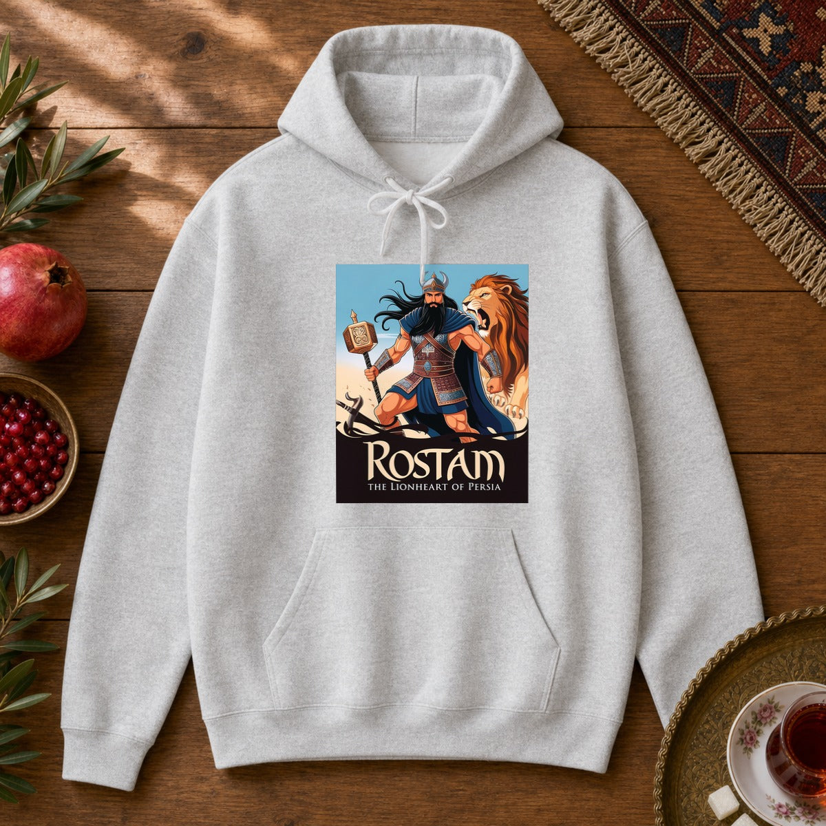 Rostam, the Lionheart of Persia Hoodie - Ash
