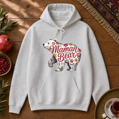Maman Bear Floral Hoodie - Ash