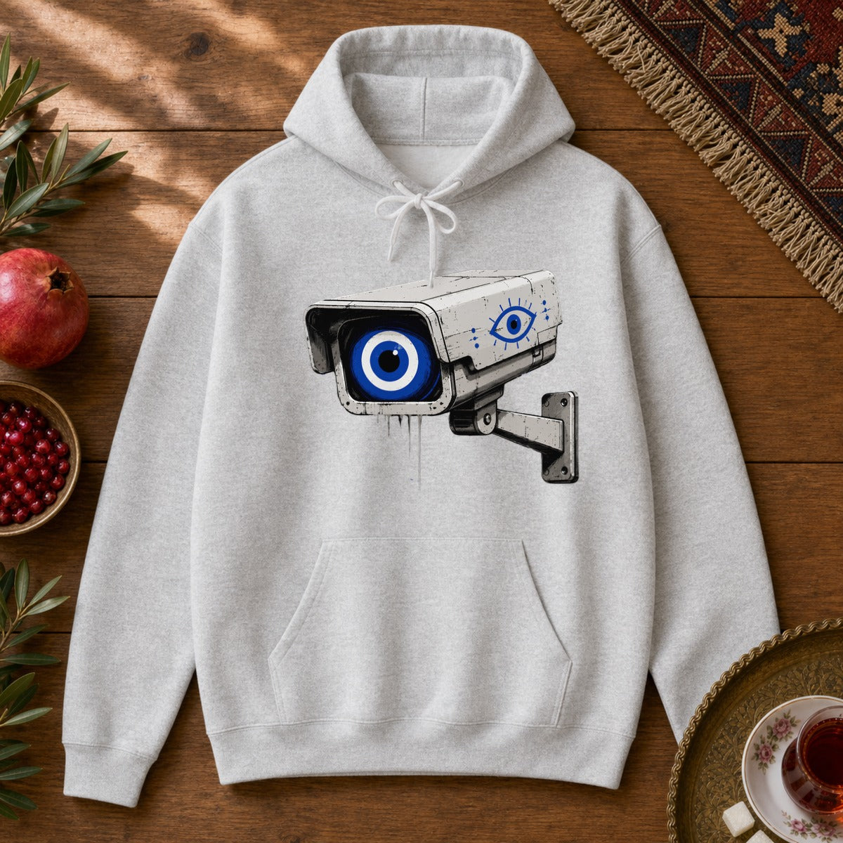 Evil Eye Watching Hoodie - Ash