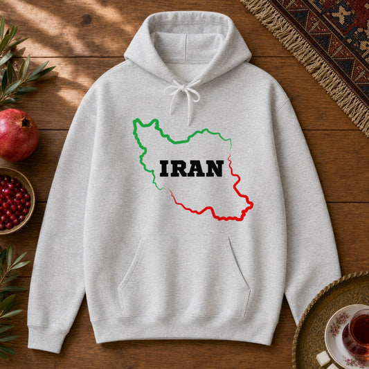 Iran Map - Flag Colors Hoodie - Ash