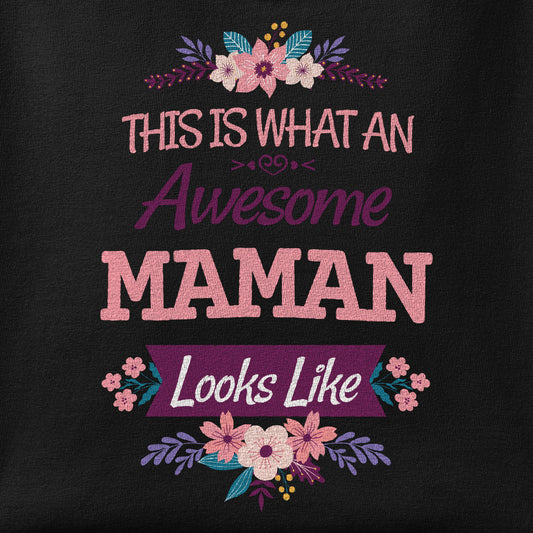 Close-up of the Awesome Maman print showing ink detail on the fabric