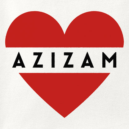 Close-up of the Azizam print showing ink detail on the fabric