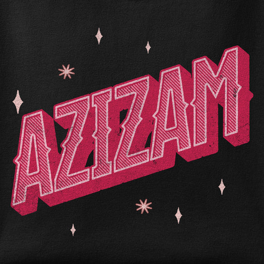 Close-up of the Azizam Vintage print showing ink detail on the fabric