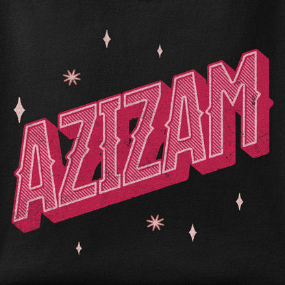 Close-up of the Azizam Vintage print showing ink detail on the fabric