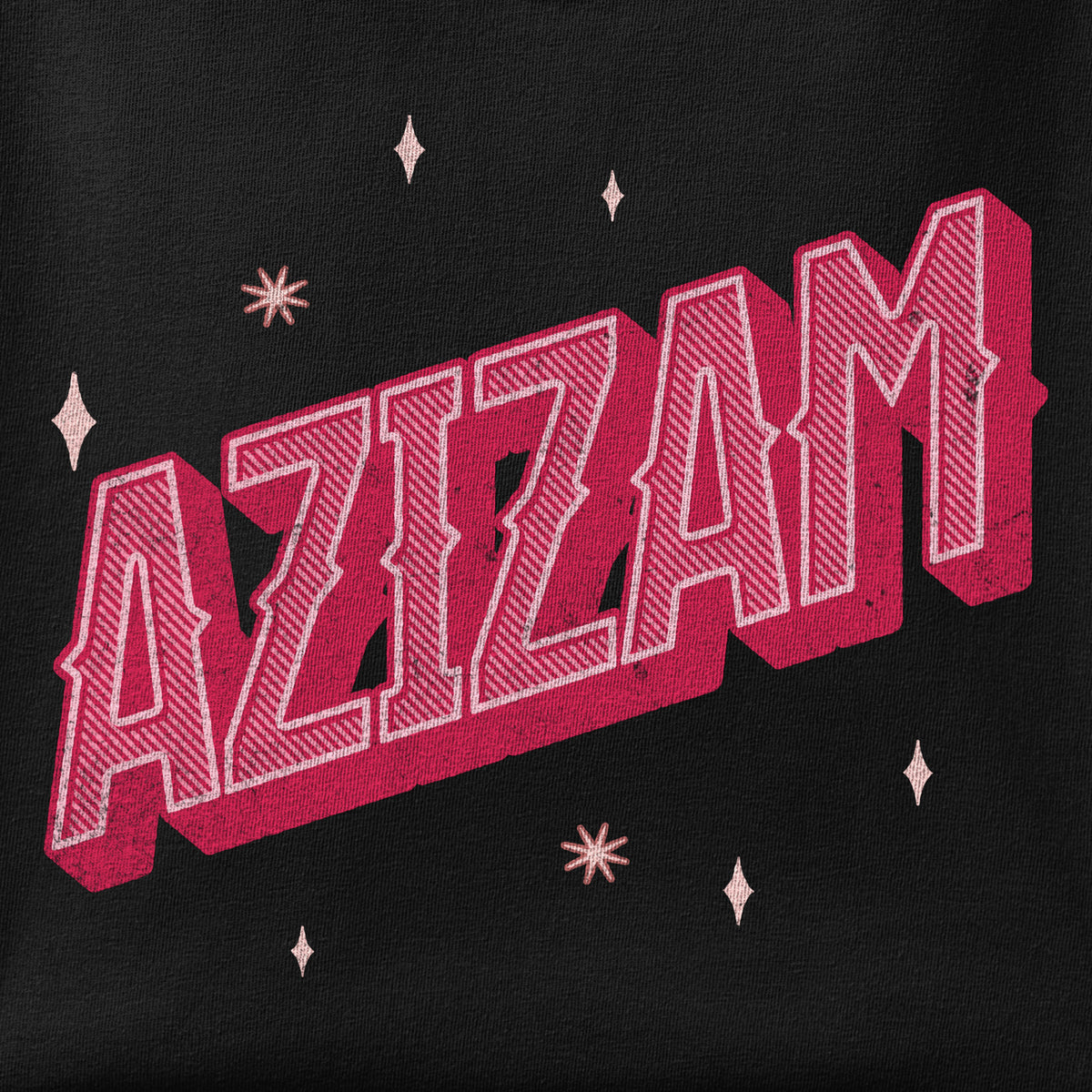 Close-up of the Azizam Vintage print showing ink detail on the fabric