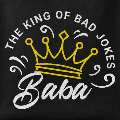 Close-up of the Baba - Bad Jokes King print showing ink detail on the fabric