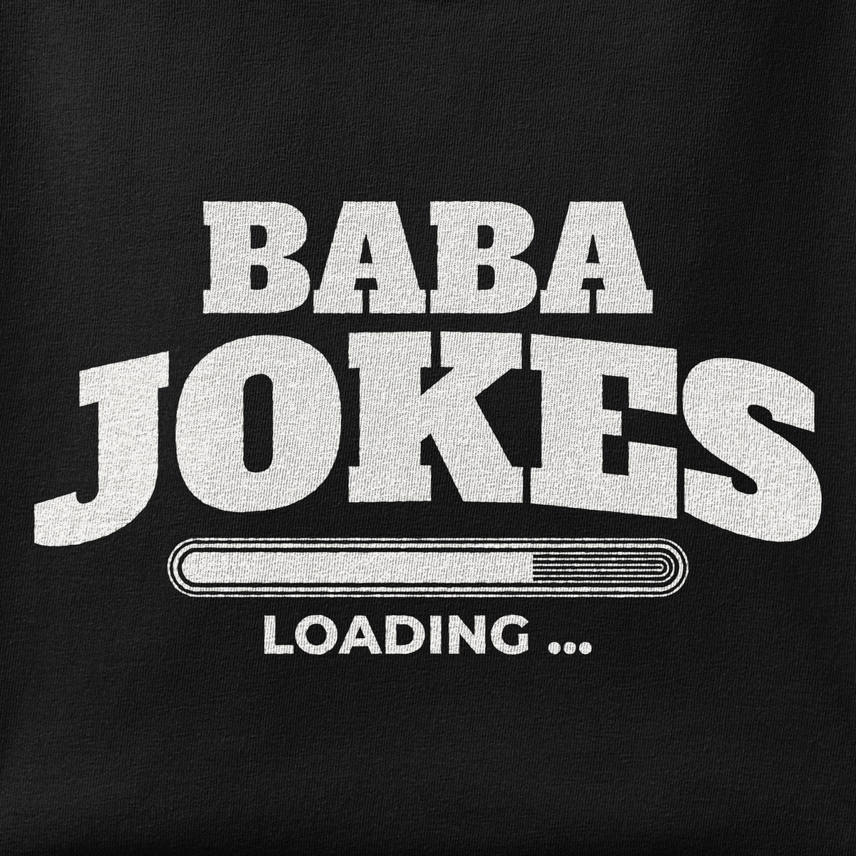Close-up of the Baba Jokes Loading print showing ink detail on the fabric