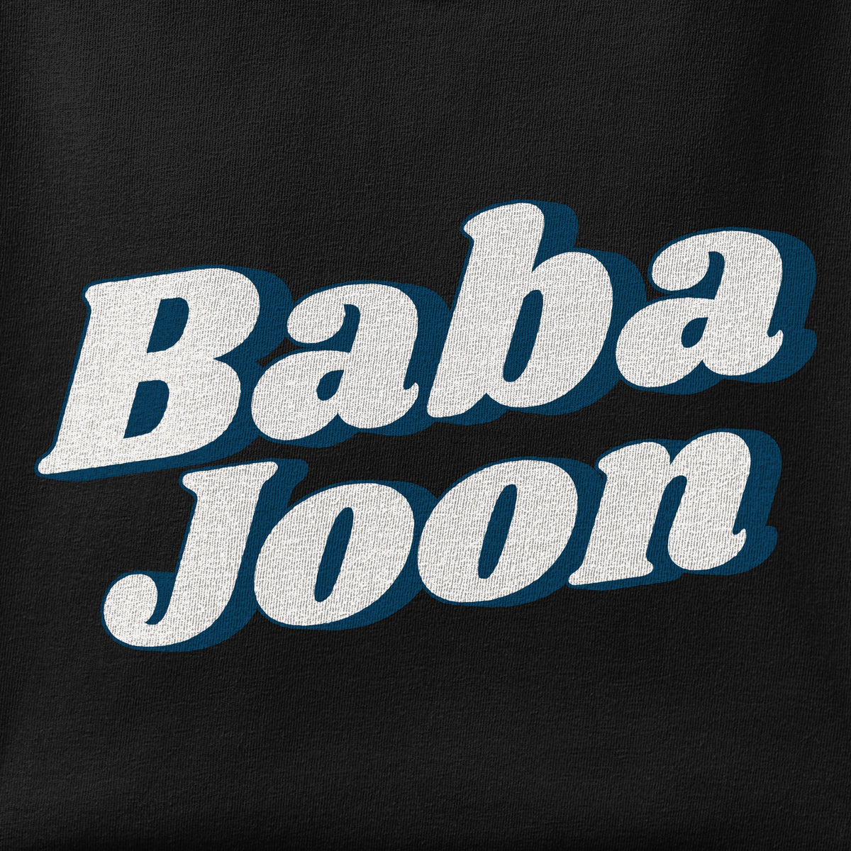 Close-up of the Baba Joon print showing ink detail on the fabric