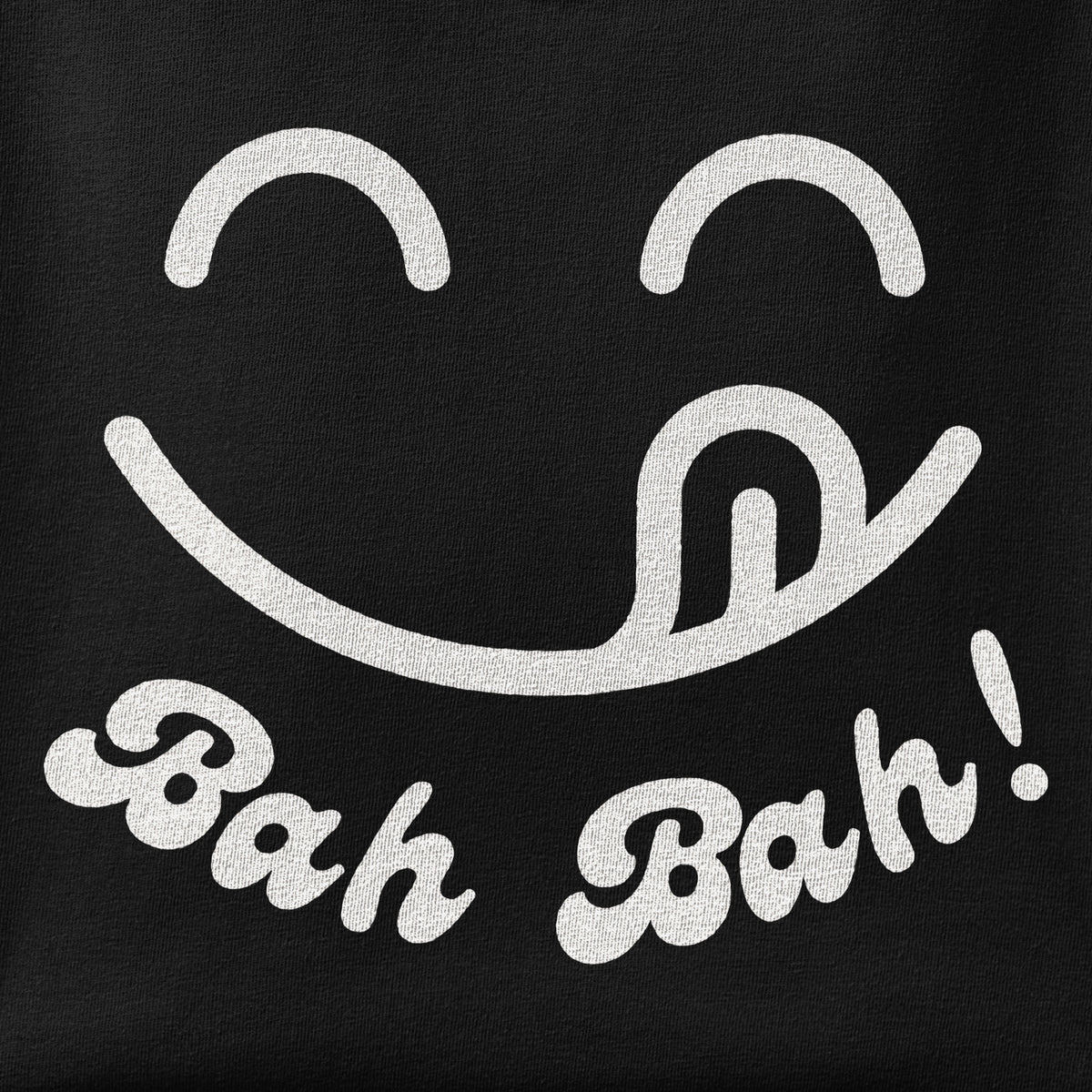 Close-up of the Bah Bah print showing ink detail on the fabric