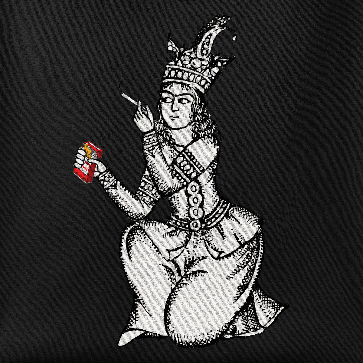 Close-up of the Bahman print showing ink detail on the fabric