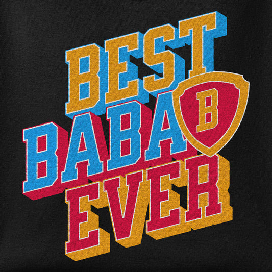 Close-up of the Best Baba Ever - Shield print showing ink detail on the fabric