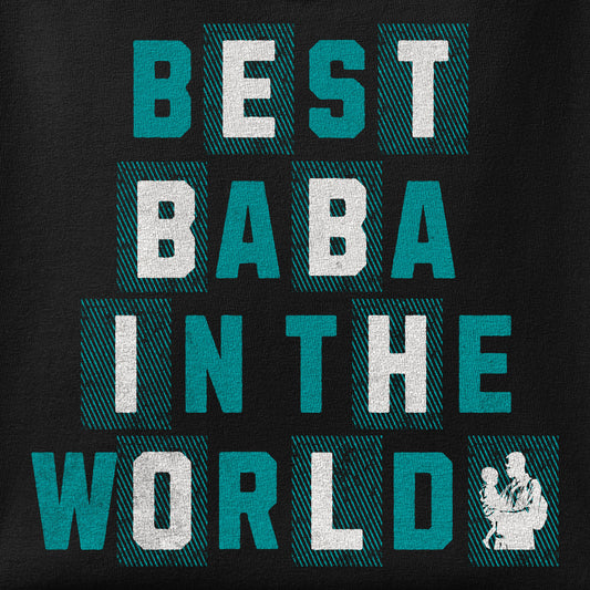 Close-up of the Best Baba in the World print showing ink detail on the fabric