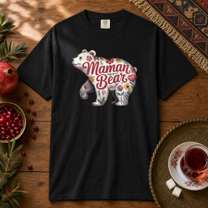 Maman Bear Floral  Premium Tee - Black